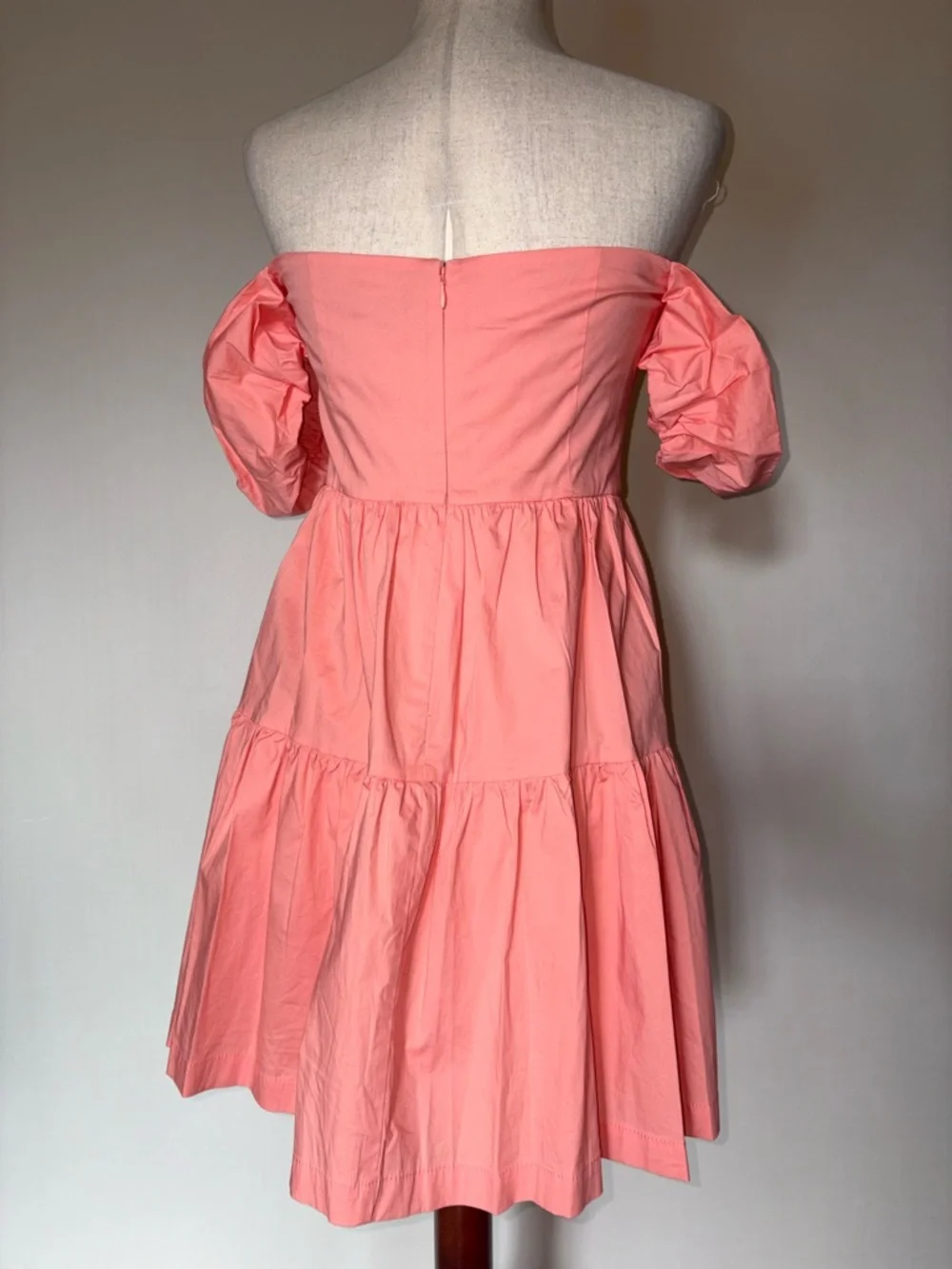 STAUD Elio Off-Shoulder Button Front Mini Dress in Pink Grapefruit Size 12 - Picture 5 of 9